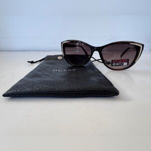 GUESS Cat-Eye Tortoiseshell Sunglasses with Crystal and Gold Accents